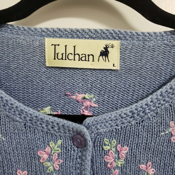 TULCHAN Floral Embroidered Blue Knitted Sweater Cardigan - Picture 5 of 7